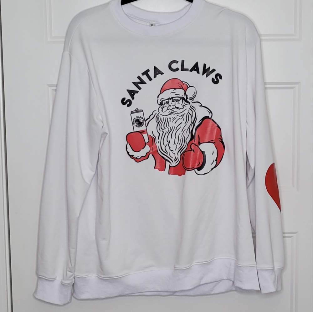 Women's XL White Claw Santa Claws Pullover